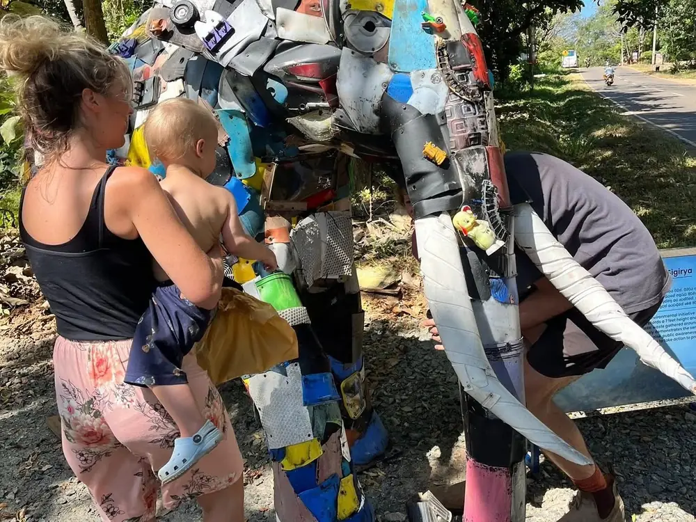 Mr. Hero, the life-size elephant sculpture built from salvaged plastic at the ZeroPlastic Impact Center.